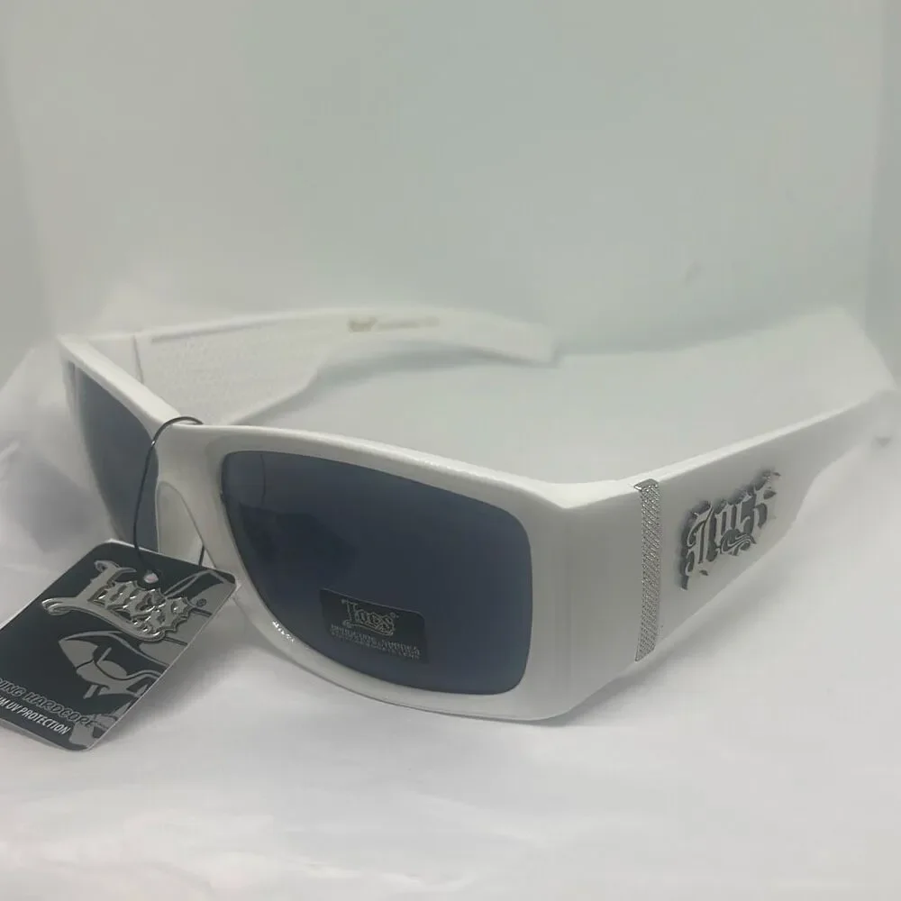 Locs White Wrap Sunglasses – UV400 Protection, Bold Logo Design